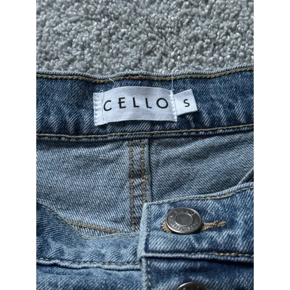 Cello Womens High Waisted Crossover Denim Shorts‎ Medium Wash Distressed Size S